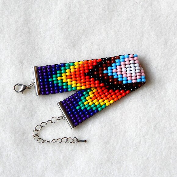 Pride Progress rainbow bead bracelet, handmade, adjustable, 30% to charity - Picture 3 of 6